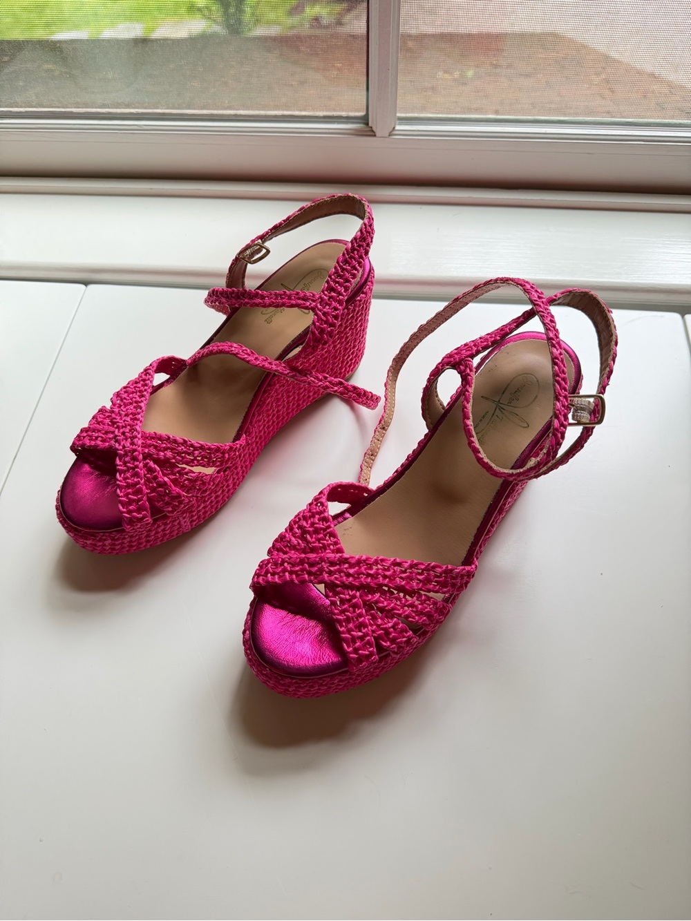 JENNIFER TATTANELLI - Woven Fuchsia Espadrille Wedge, Size 38